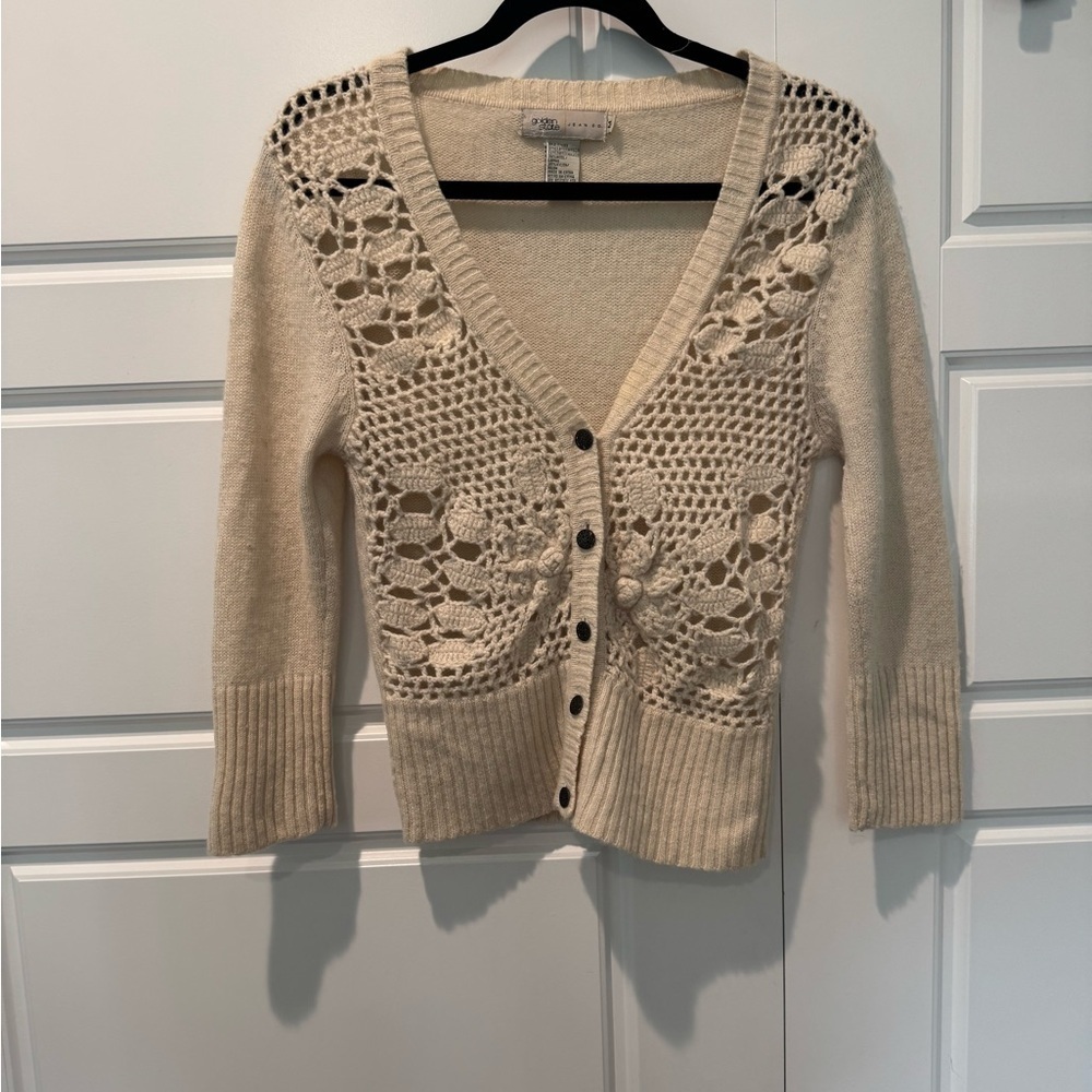 VTG Y2K Golden State Cream Lambswool Blend Crochet Cottagecore Sweater Large